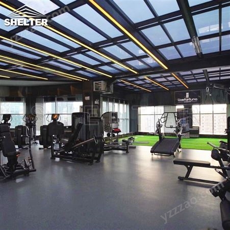 大型健身房 可移动伸缩采光顶 双轨式电动天幕 户外电动天幕帘