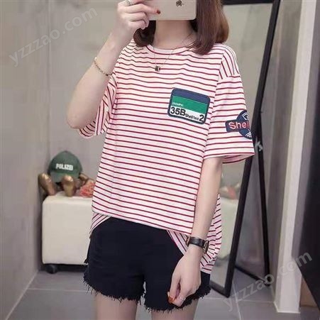 上海市场短袖条纹t恤女学生韩版宽松大码女装200斤夏季新款半袖ins上衣服