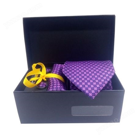 2019年商务西服领带定制 创意领带套装礼盒涤纶色织领带口袋巾袖扣厂家