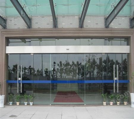 无框钢化玻璃材质 感应平移门 银行酒店感应门重叠门