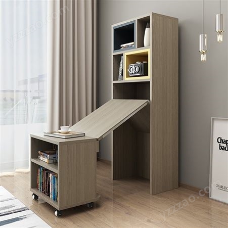 北欧折叠实木书桌书架书柜一体组合家用小户型伸缩写字办公电脑桌