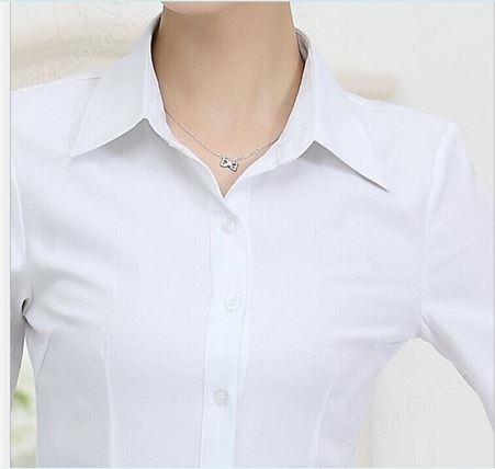 棉质免烫女式V领商务白衬衫 短袖ol职业女衬衣 修身翻领女士衬衫