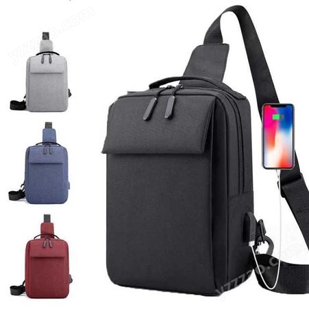 新款胸包男士布包带USB充电插口多功能小包女士单肩斜挎休闲背包