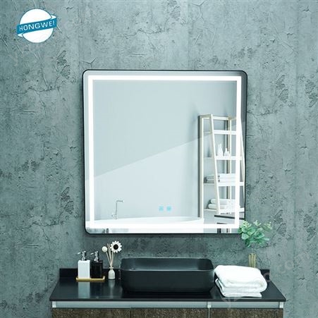 卫生间镜子LED铝合金边框方形化妆镜壁挂卫浴防雾智能浴室镜带灯