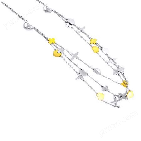 【今泊二】可四季配戴的多层花形时尚钛钢项链 真金电镀非主流多层项链