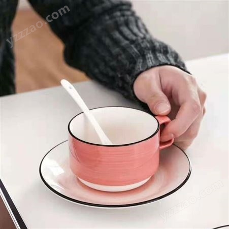 CODA手绘咖啡杯碟套装D1915家用办公室简约北欧风釉下彩陶瓷咖啡杯碟勺组合两人用套装