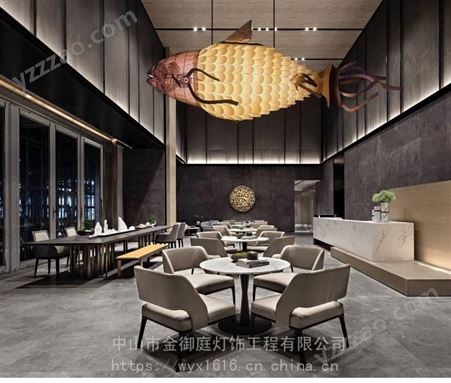 中山非标餐厅鱼灯定制，异形餐厅鱼形状灯饰更懂灯来金御庭