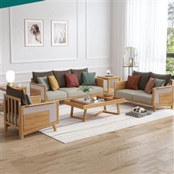 北欧全实木沙发设计 现代简约科技布沙发组合 