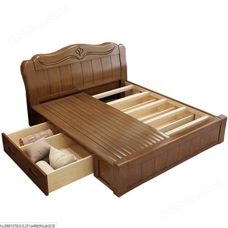 全实木橡木床厂家 1.5米单人床中式主卧床批发 储物实木家具1.8米双人床