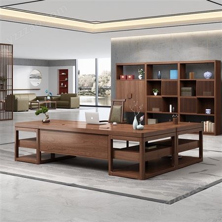 云南新中式实木大班台老板桌 现代简约办公桌椅组合设计 经理桌家具定制