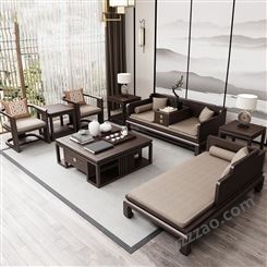 广东新中式沙发组合批发 现代简约禅意沙发设计 客厅别墅会所乌金木家具
