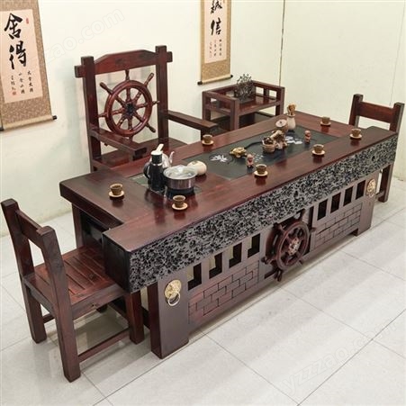 新中式办公家具现代大班台 组合老船木茶桌椅