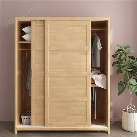 实木北欧橡胶木衣柜 推拉移门组合2门4门设计 简约卧室储物收纳橱柜批发