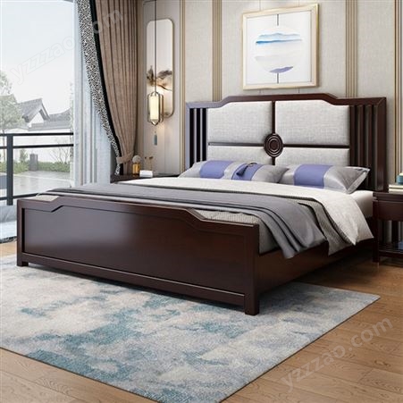 福建新中式实木床 1.8米1.5简约储物床定制 现代家具卧室双人床